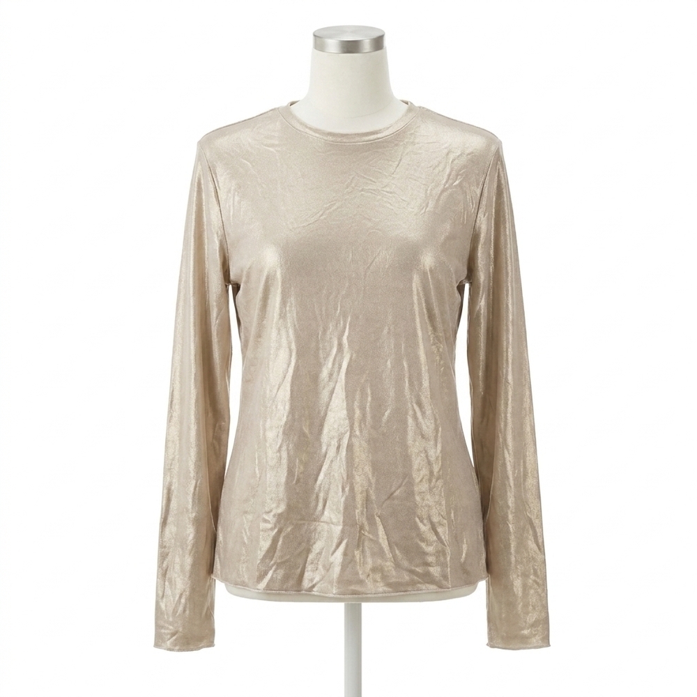 NEW DAVI & DANI metallic mesh long sleeve layering top in cream shimmer